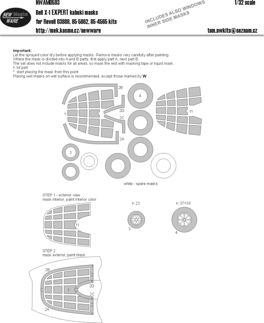 New Ware NWAM0593 1:32 Bell X-1 EXPERT Kabuki Masks