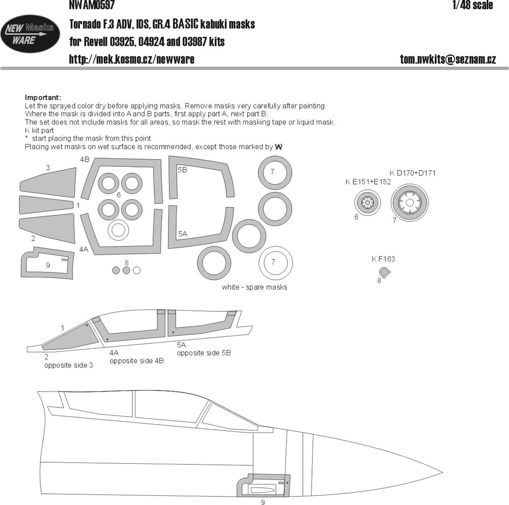 New Ware NWAM0597 1:48 Panavia Tornado Basic Kabuki Masks