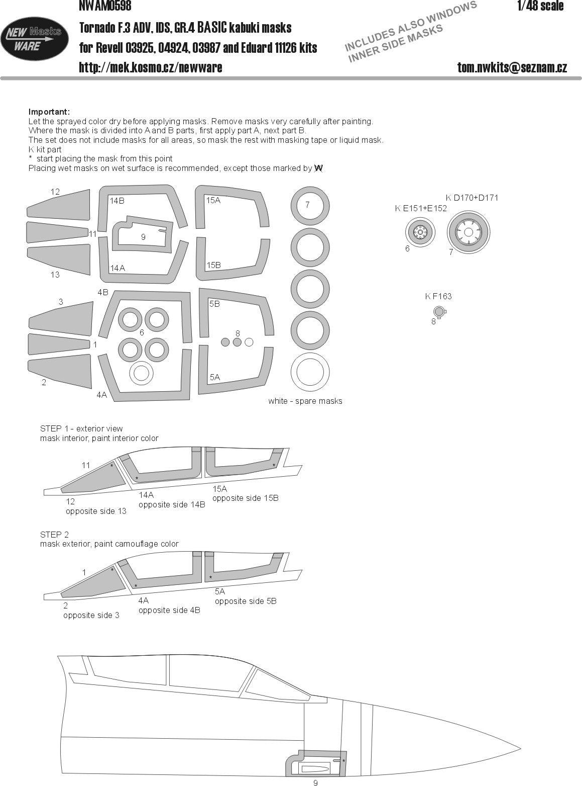 New Ware NWAM0598 1:48 Panavia Tornado Expert Kabuki Masks