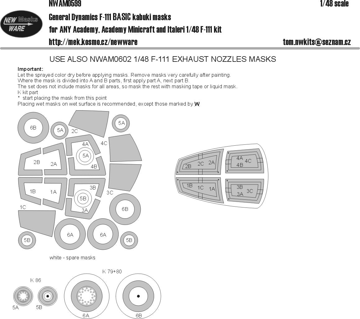 New Ware NWAM0599 1:48 F-111 Basic Kabuki Masks