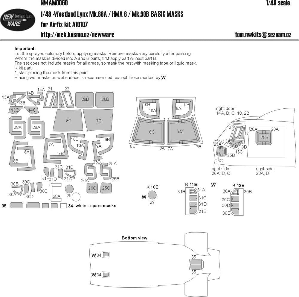 New Ware NWAM0060 1:48 Westland Lynx Mk.88A/HMA.8 Basic paint masks set