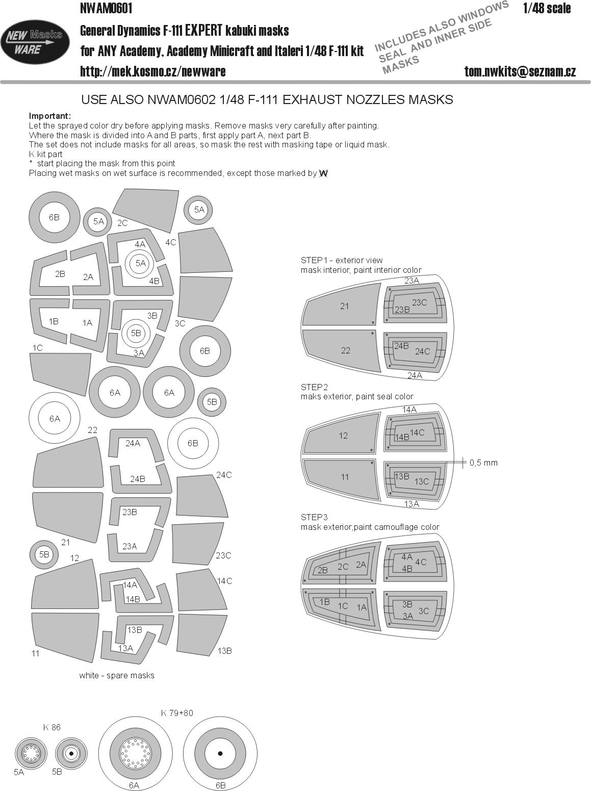 New Ware NWAM0601 1:48 General-Dynamics F-111 EXPERT kabuki masks