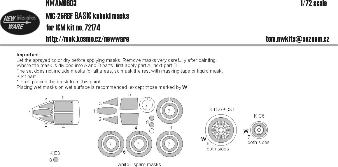 New Ware NWAM0603 1:72 MiG-25RBF Basic Kabuki Masks