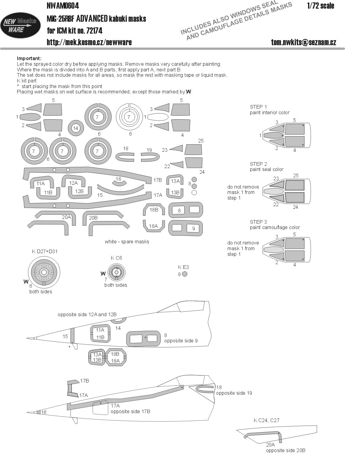 New Ware NWAM0604 1:72 MiG-25RBF Advanced Kabuki Masks