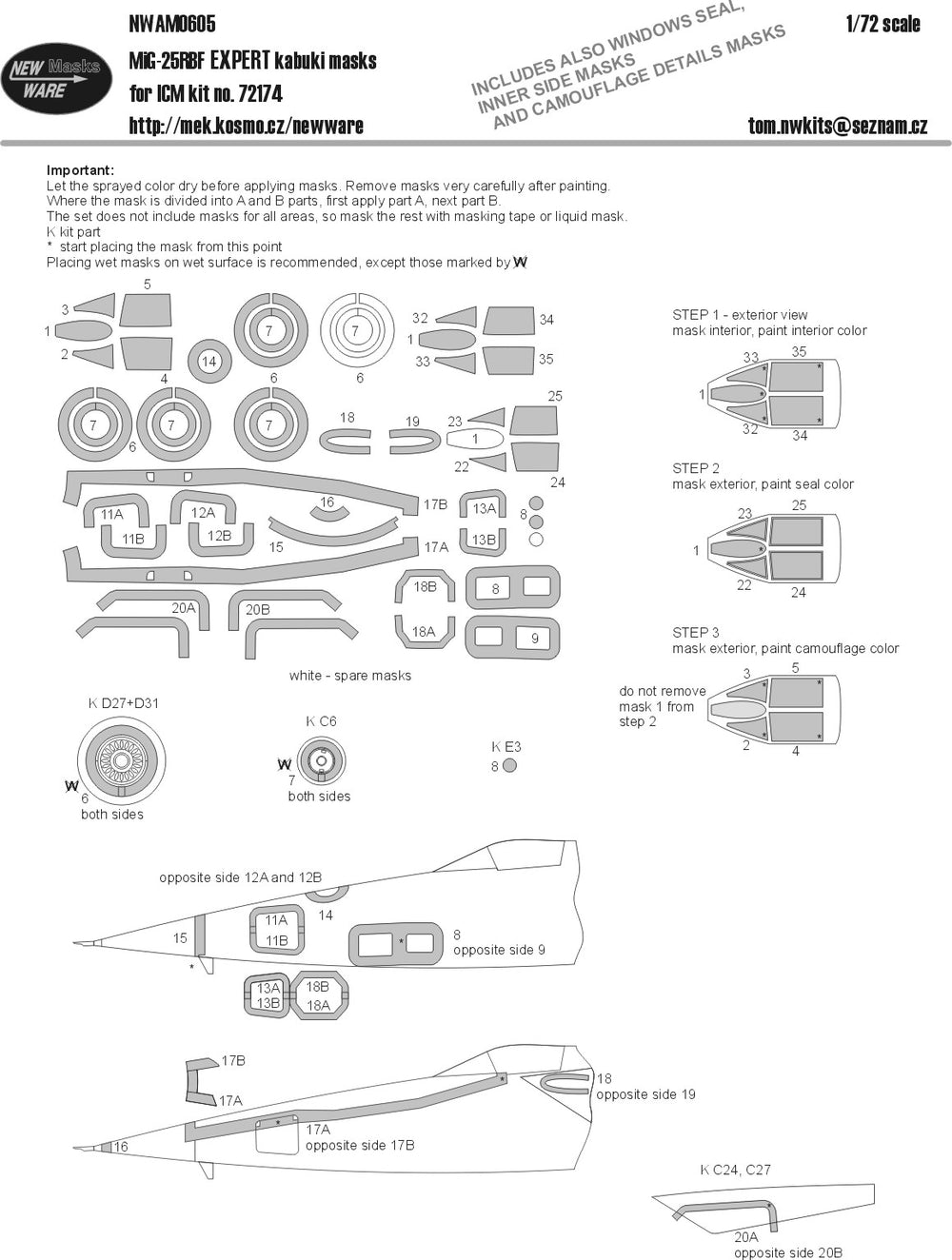 New Ware NWAM0605 1:72 MiG-25RBF Expert Kabuki Masks