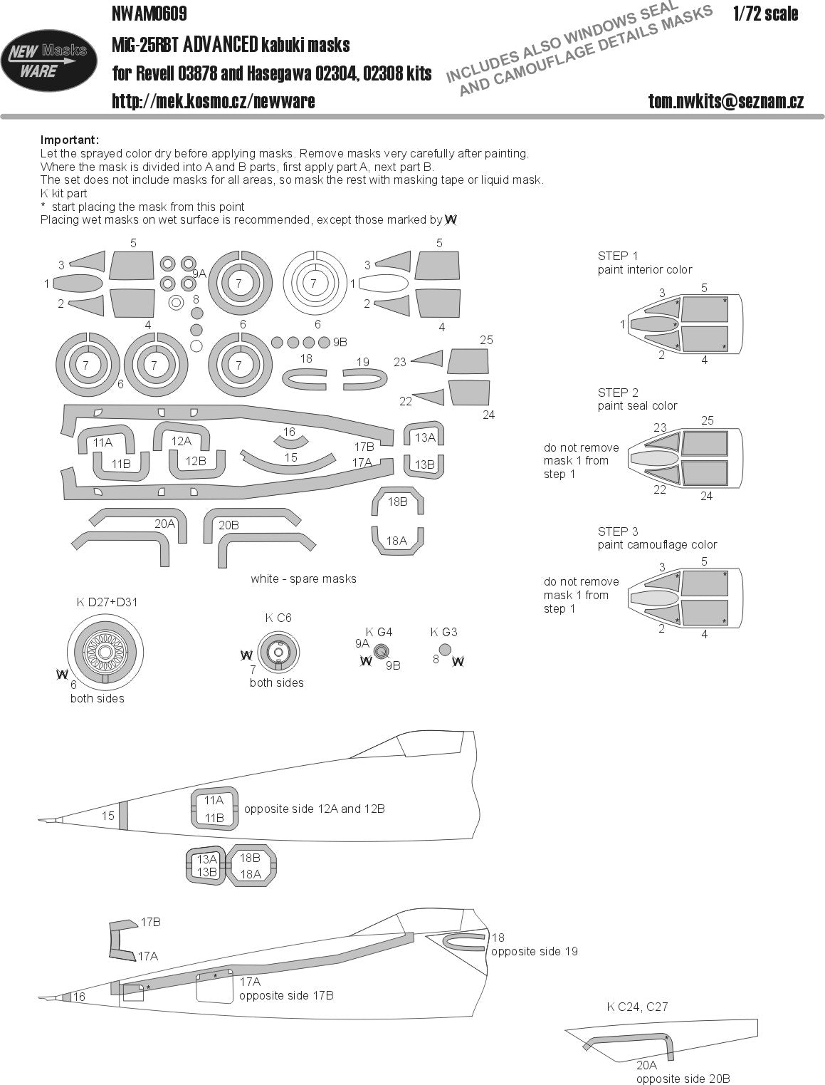 New Ware NWAM0609 1:72 MiG-25RBT Advanced Kabuki Masks