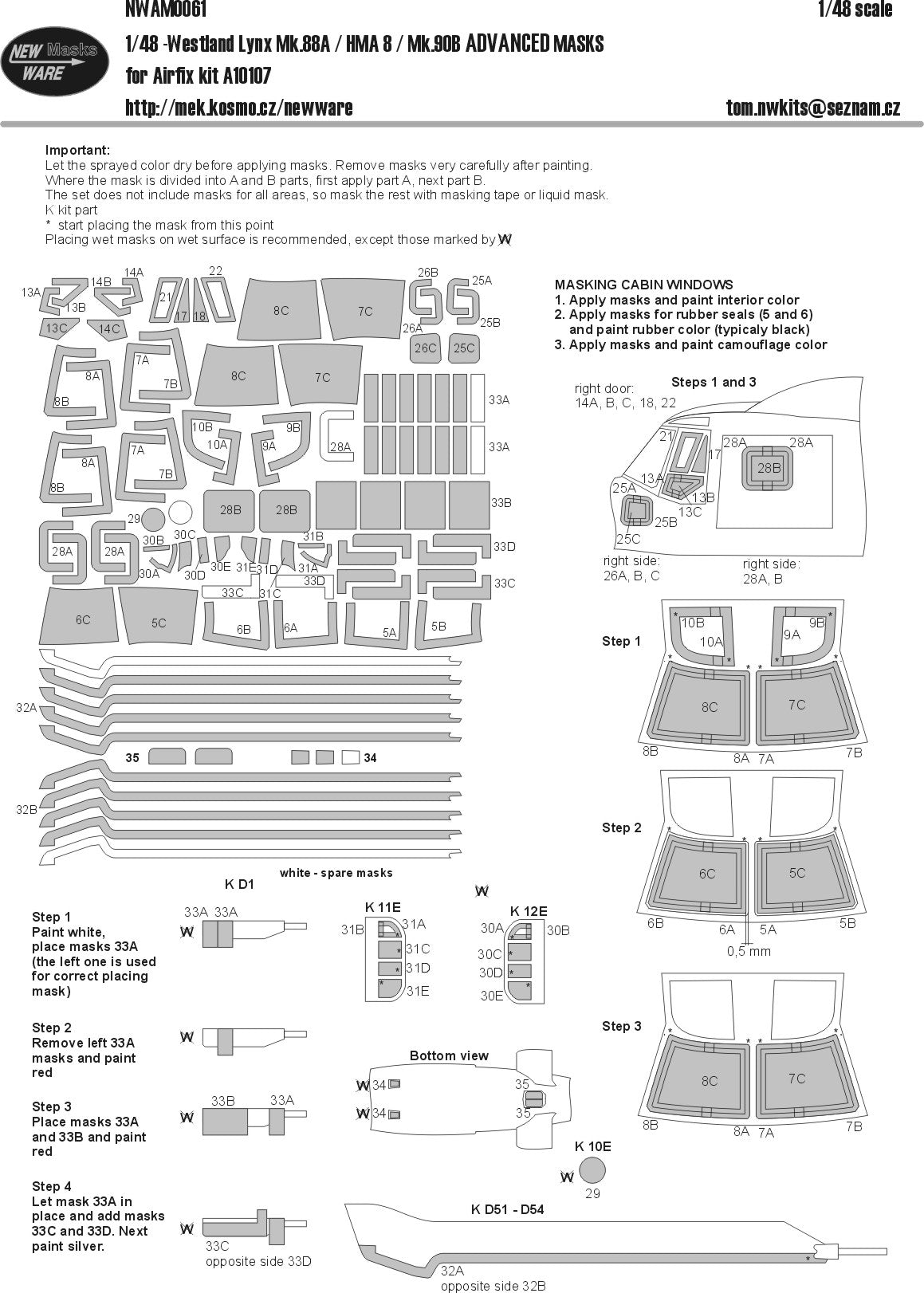 New Ware NWAM0061 1:48 Westland Lynx Mk.88A/HMA.8 Advanced paint masks set