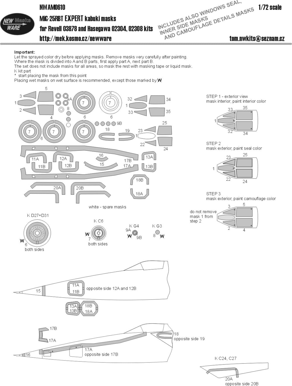 New Ware NWAM0610 1:72 MiG-25RBT Expert Kabuki Masks