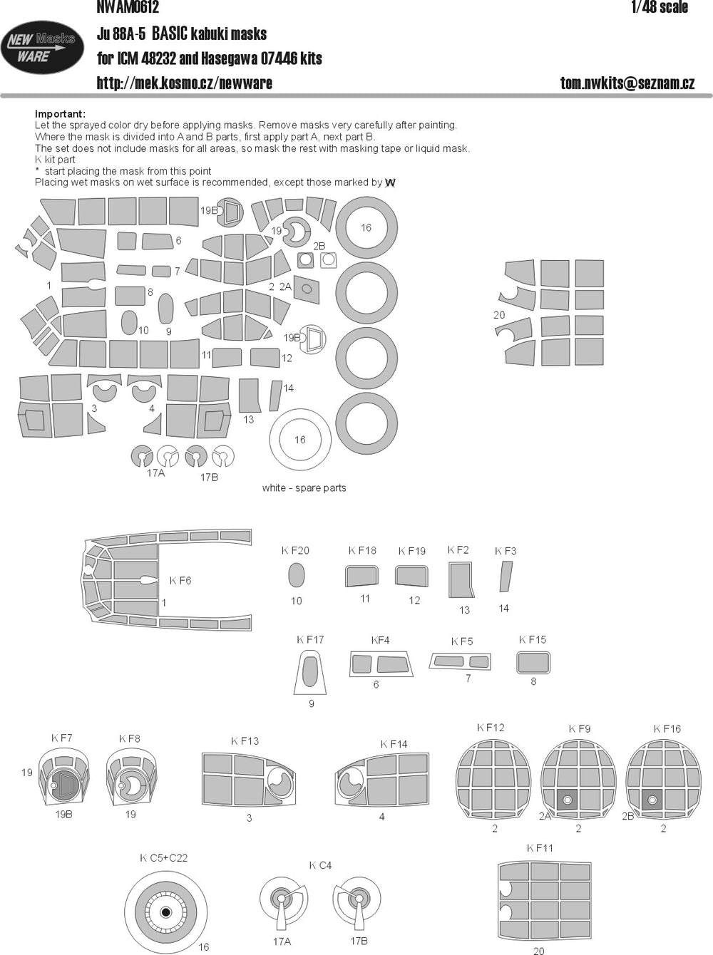 New Ware NWAM0612 1:48 Ju-88A-4/Ju-88A-5 Basic Kabuki Masks