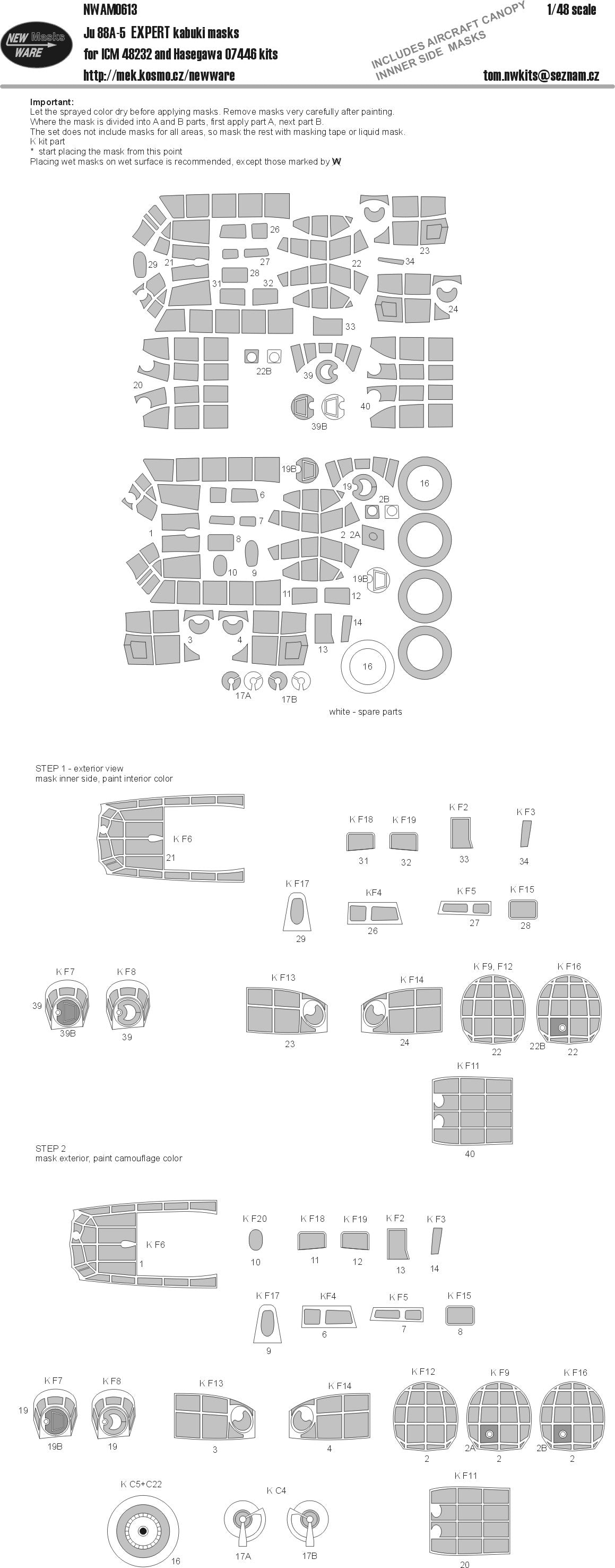 New Ware NWAM0613 1:48 Ju-88A-4/Ju-88A-5 Expert Kabuki Masks