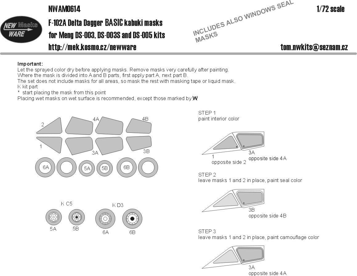 New Ware NWAM0614 1:72 Convair F-102A Basic Kabuki Masks