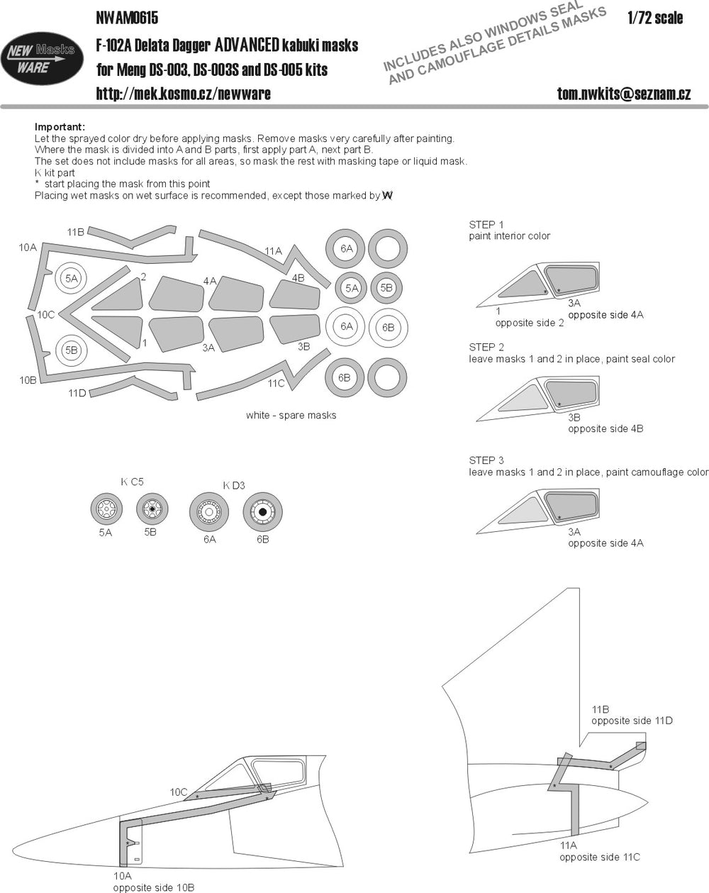 New Ware NWAM0615 1:72 Convair F-102A Advanced Kabuki Masks
