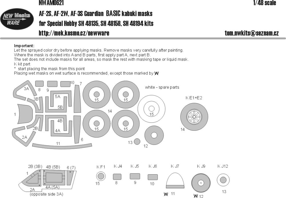 New Ware NWAM0621 1:48 Grumman AF-2S/AF-2W/AF-3S Guardian BASIC paint mask