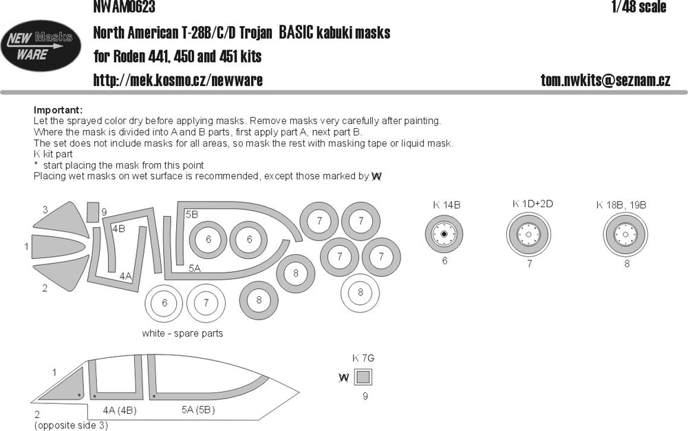 New Ware NWAM0623 1:48 North-American T-28B/C/D Trojan BASIC paint mask