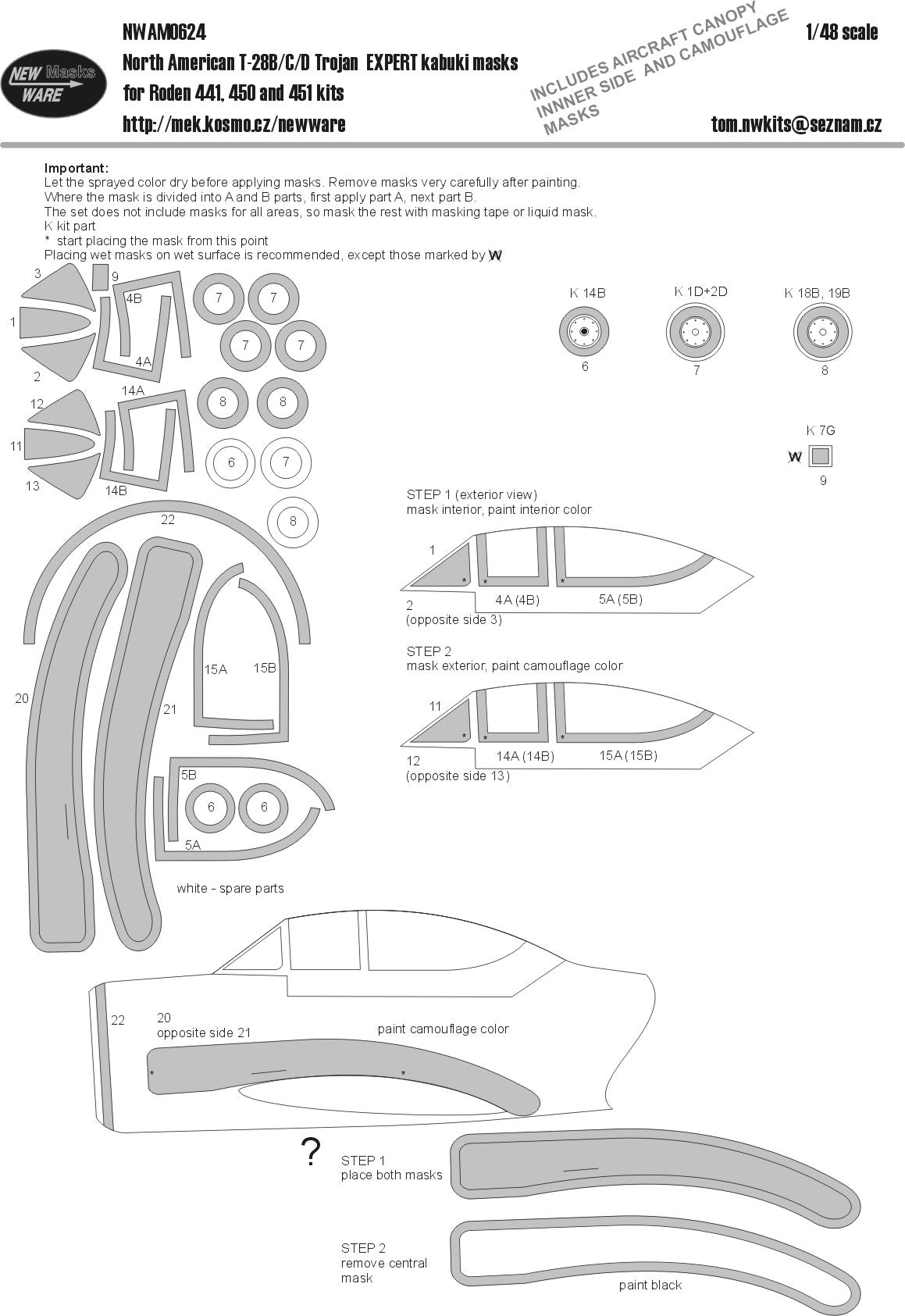New Ware NWAM0624 1:48 North-American T-28B/C/D Trojan EXPERT paint mask