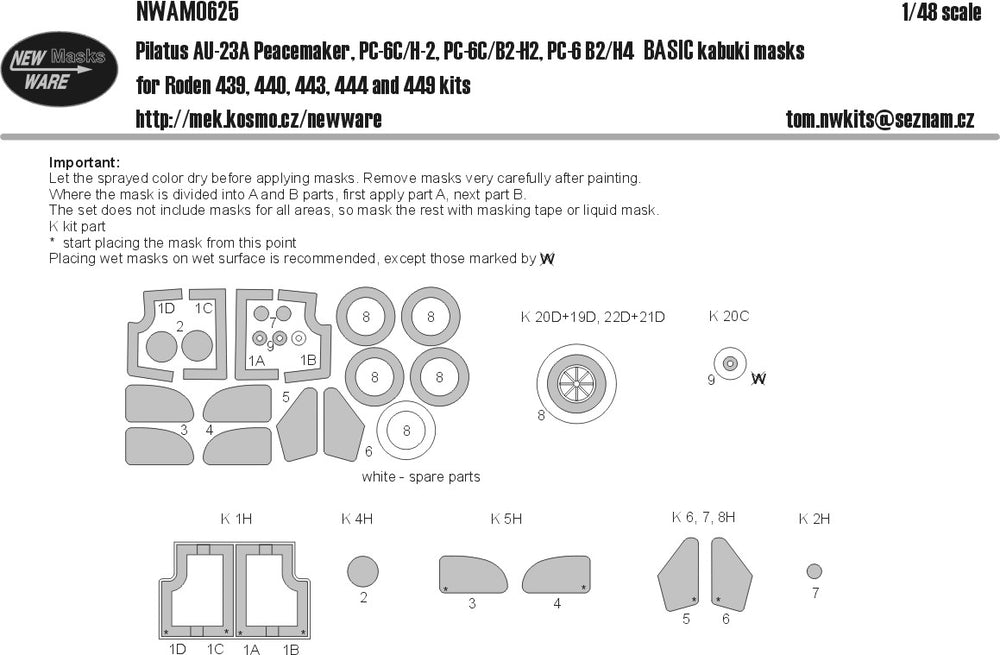 New Ware NWAM0625 1:48 Pilatus PC-6/UA-23A Basic Kabuki Masks