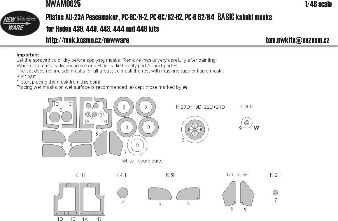New Ware NWAM0625 1:48 Pilatus PC-6/UA-23A Basic Kabuki Masks