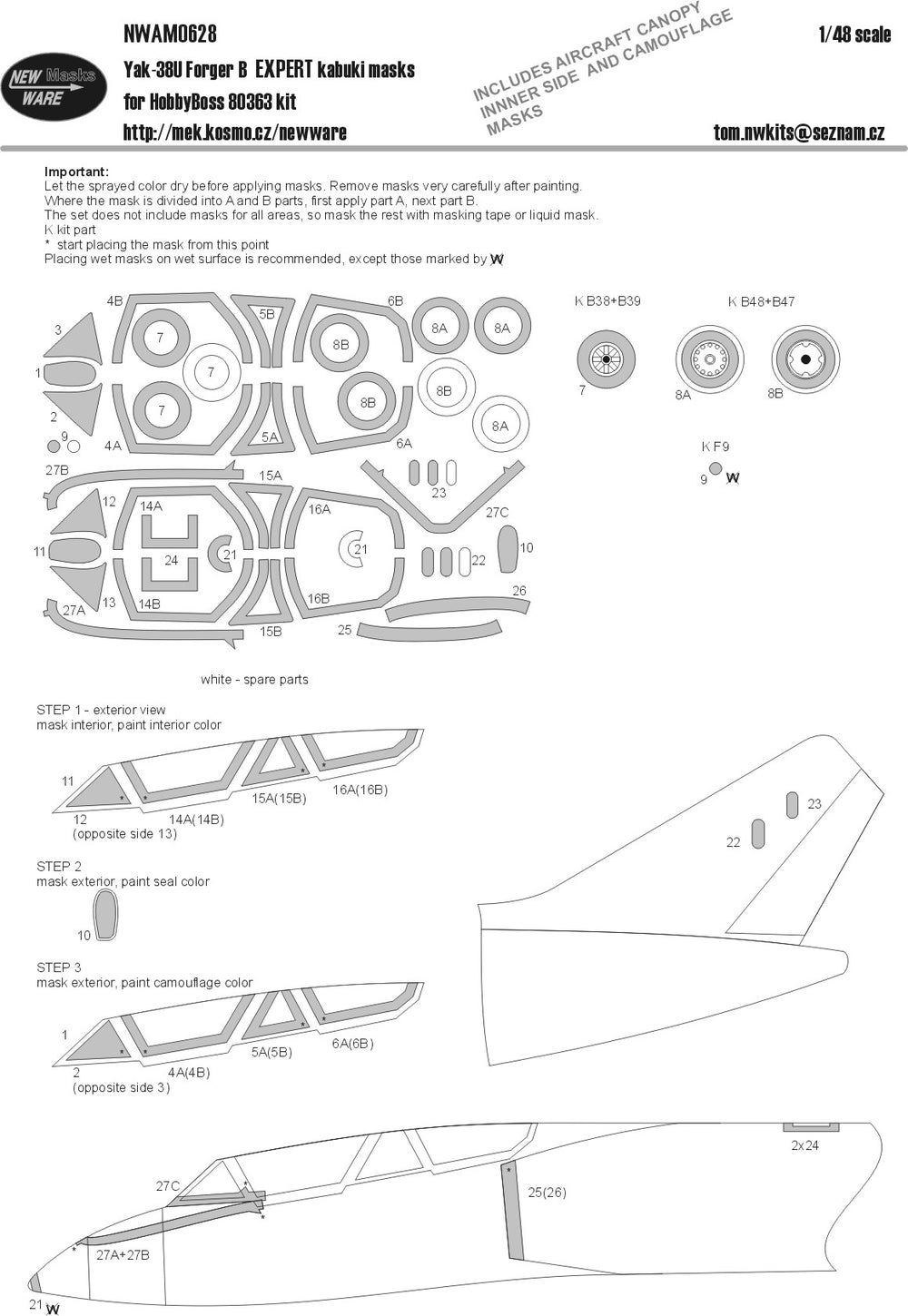 New Ware NWAM0628 1:48 Yak-38U Forger B Expert Kabuki Masks