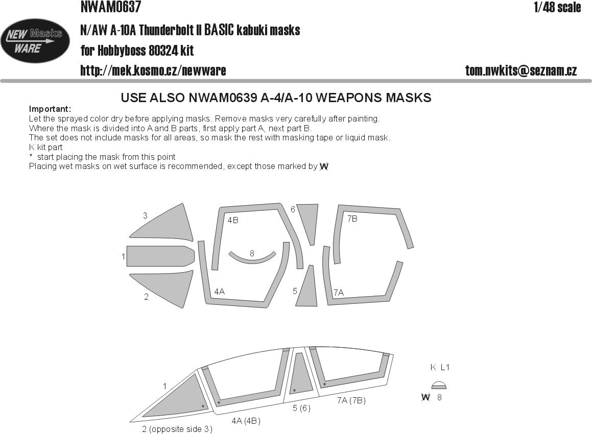 New Ware NWAM0637 1:48 A-10A Thunderbolt II Basic Kabuki Masks