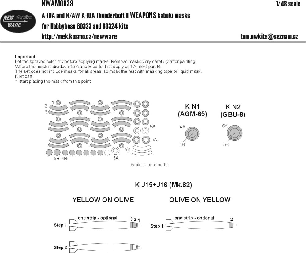 New Ware NWAM0639 1:48 Fairchild A-10A/A-10B Thunderbolt II WEAPONS kabuki masks