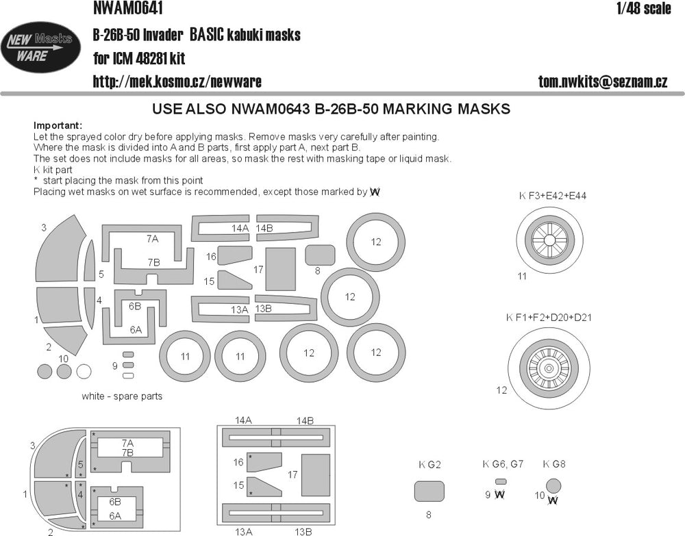 New Ware NWAM0641 1:48 Douglas B-26B-50 Invader Basic Kabuki Masks
