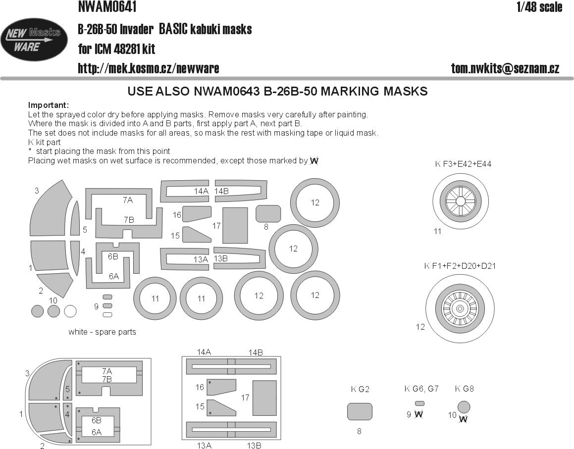 New Ware NWAM0641 1:48 Douglas B-26B-50 Invader Basic Kabuki Masks