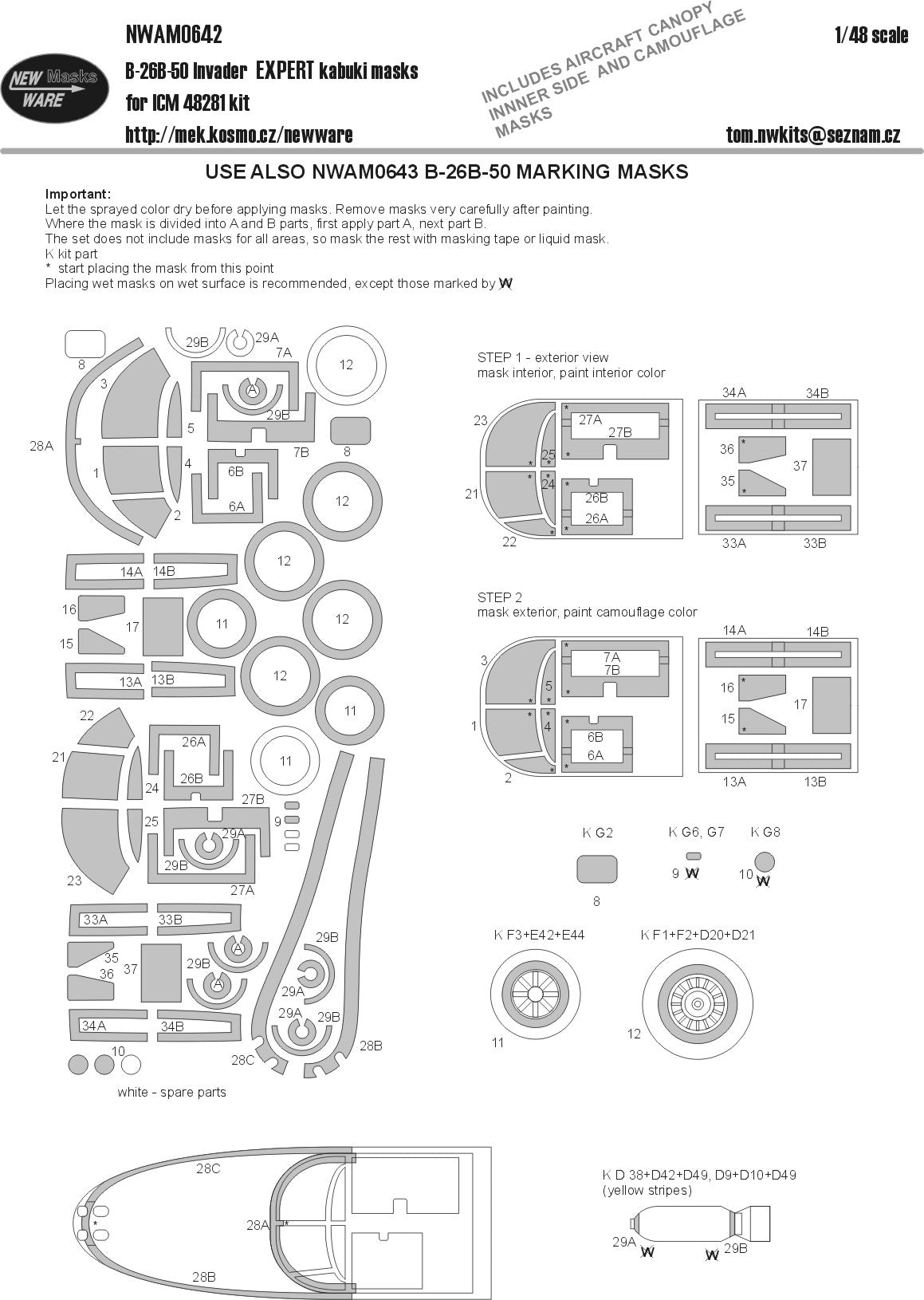 New Ware NWAM0642 1:48 Douglas B-26B-50 Invader Expert Kabuki Masks