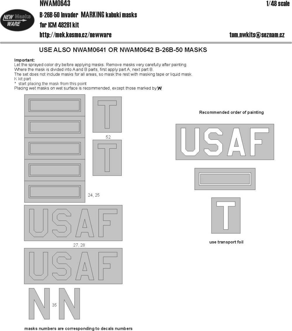 New Ware NWAM0643 1:48 B-26B-50 Invader National Code Masks