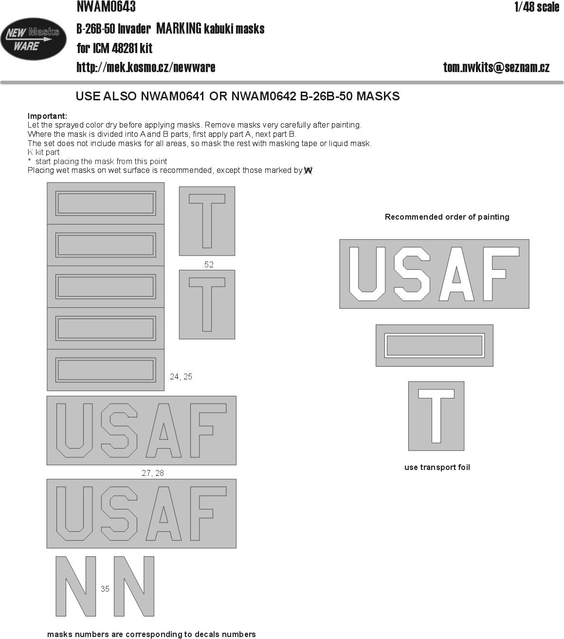 New Ware NWAM0643 1:48 B-26B-50 Invader National Code Masks