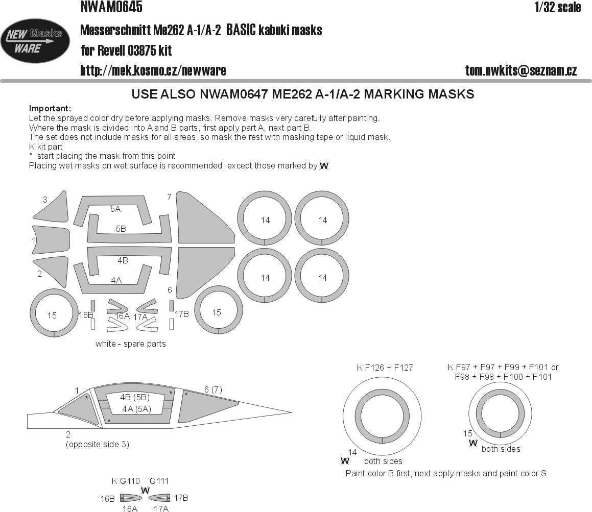 New Ware NWAM0645 1:32 Me-262A-1/A-2 Basic Kabuki Masks
