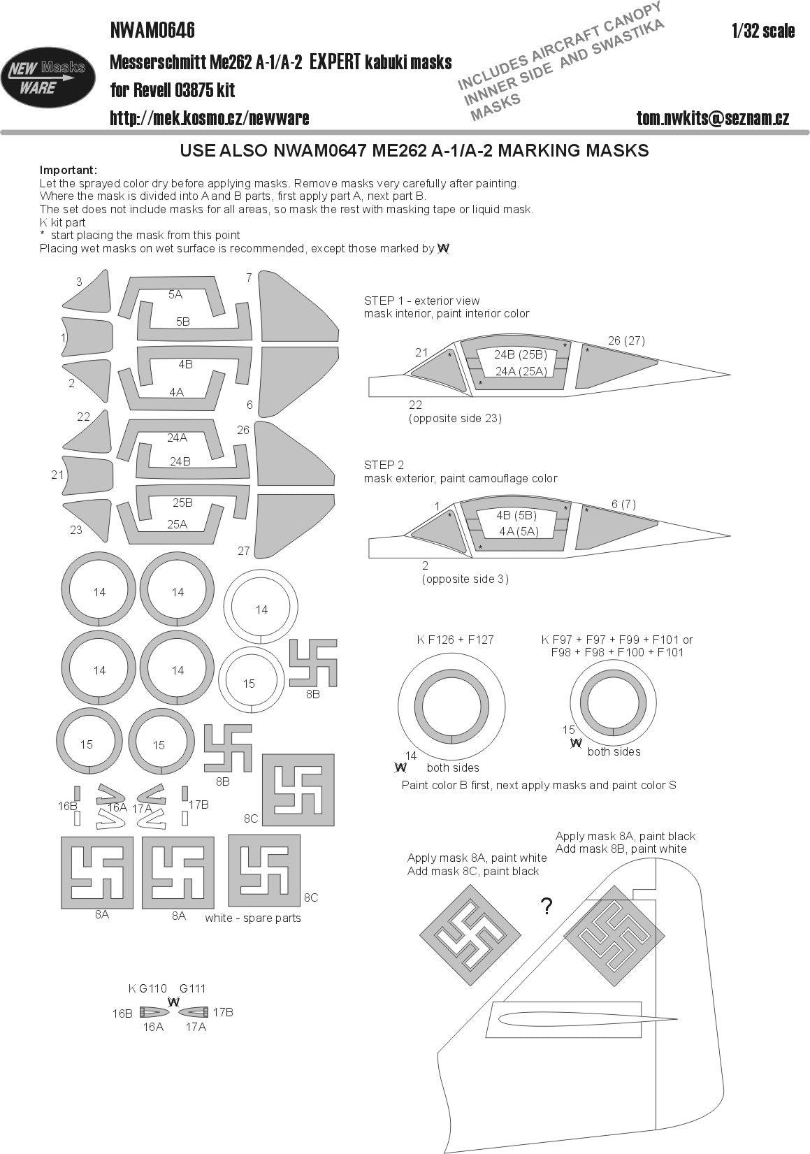 New Ware NWAM0646 1:32 Me-262A-1/A-2 Expert Kabuki Masks