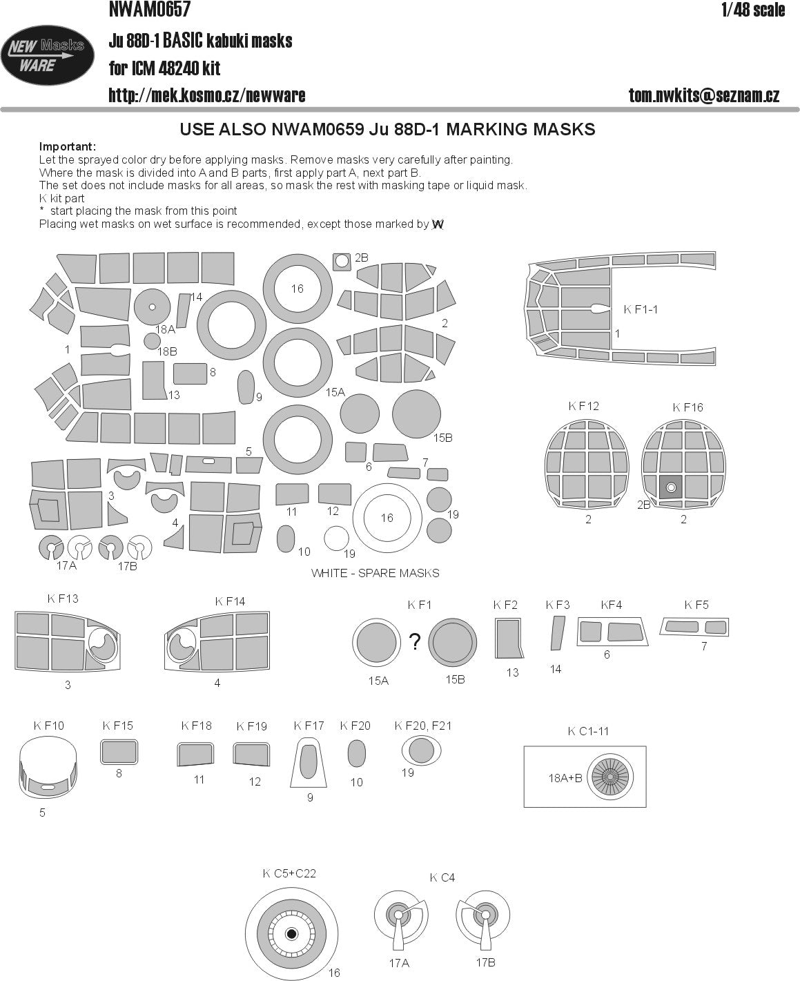 New Ware NWAM0657 1:48 Junkers Ju-88D-1 Basic Kabuki Masks