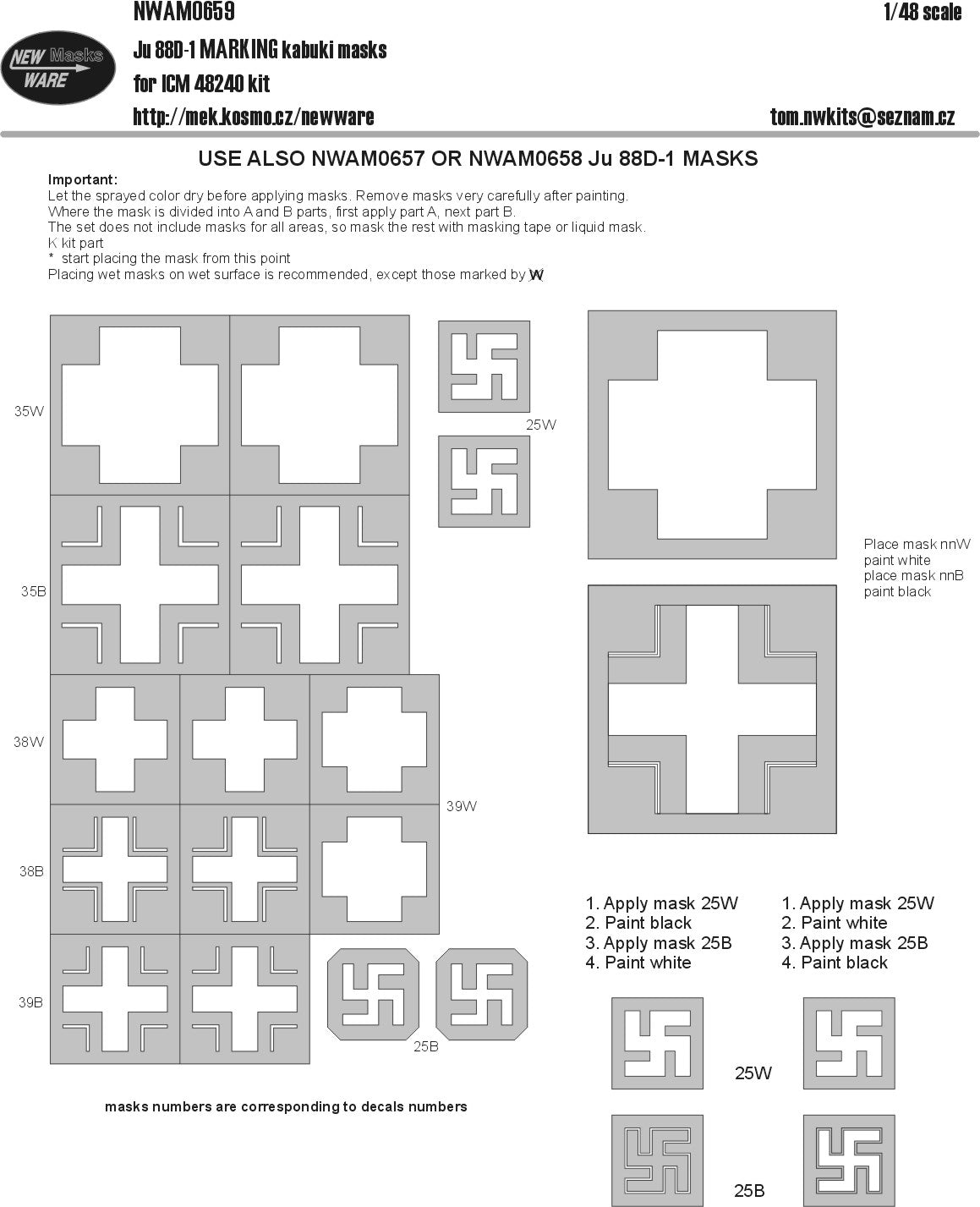 New Ware NWAM0659 1:48 Junkers Ju-88D-1 National Insignia markings kabuki masks