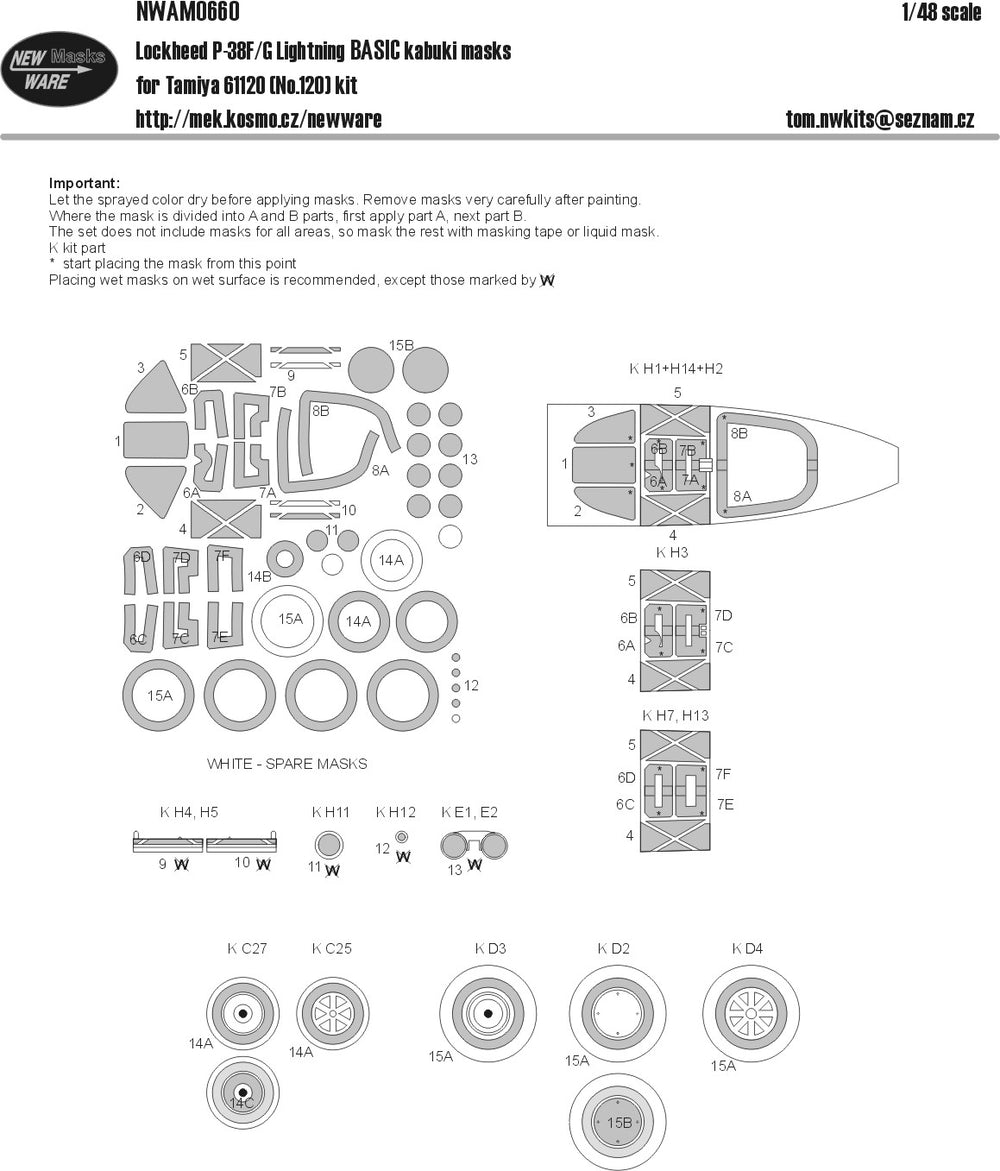 New Ware NWAM0660 1:48 P-38F/G Lightning Basic Kabuki Masks