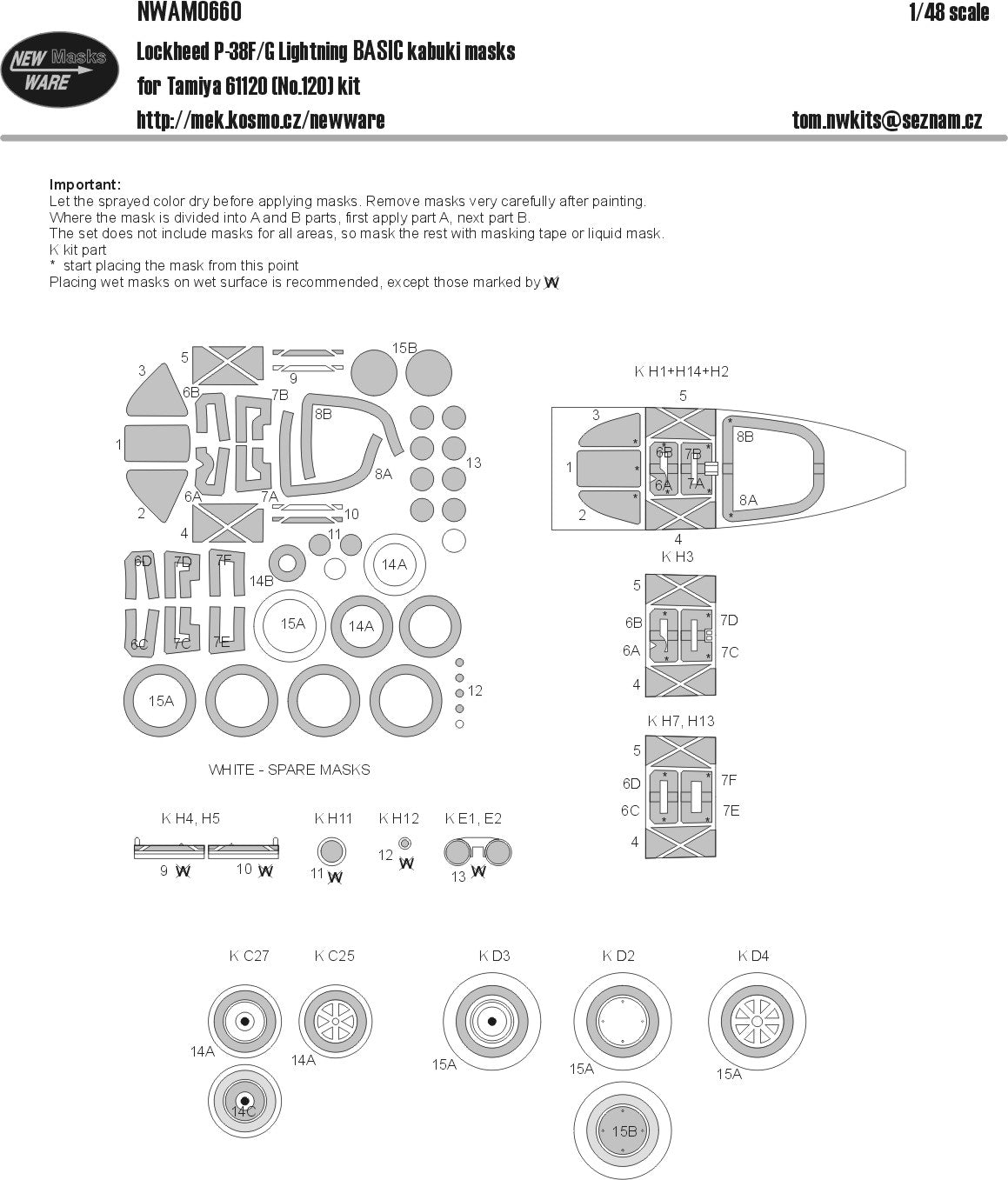 New Ware NWAM0660 1:48 P-38F/G Lightning Basic Kabuki Masks