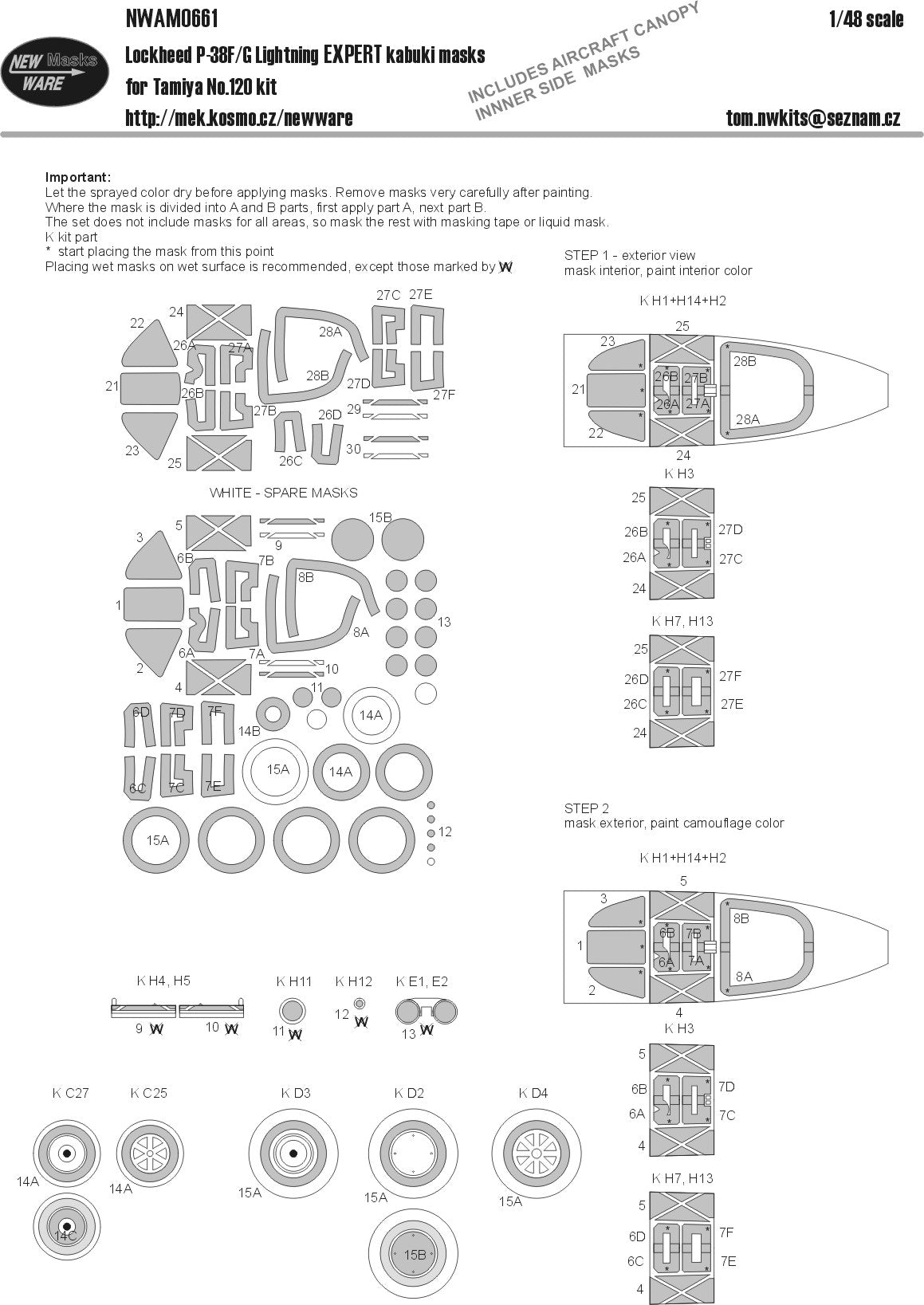 New Ware NWAM0661 1:48 P-38F/G Lightning Expert Kabuki Masks