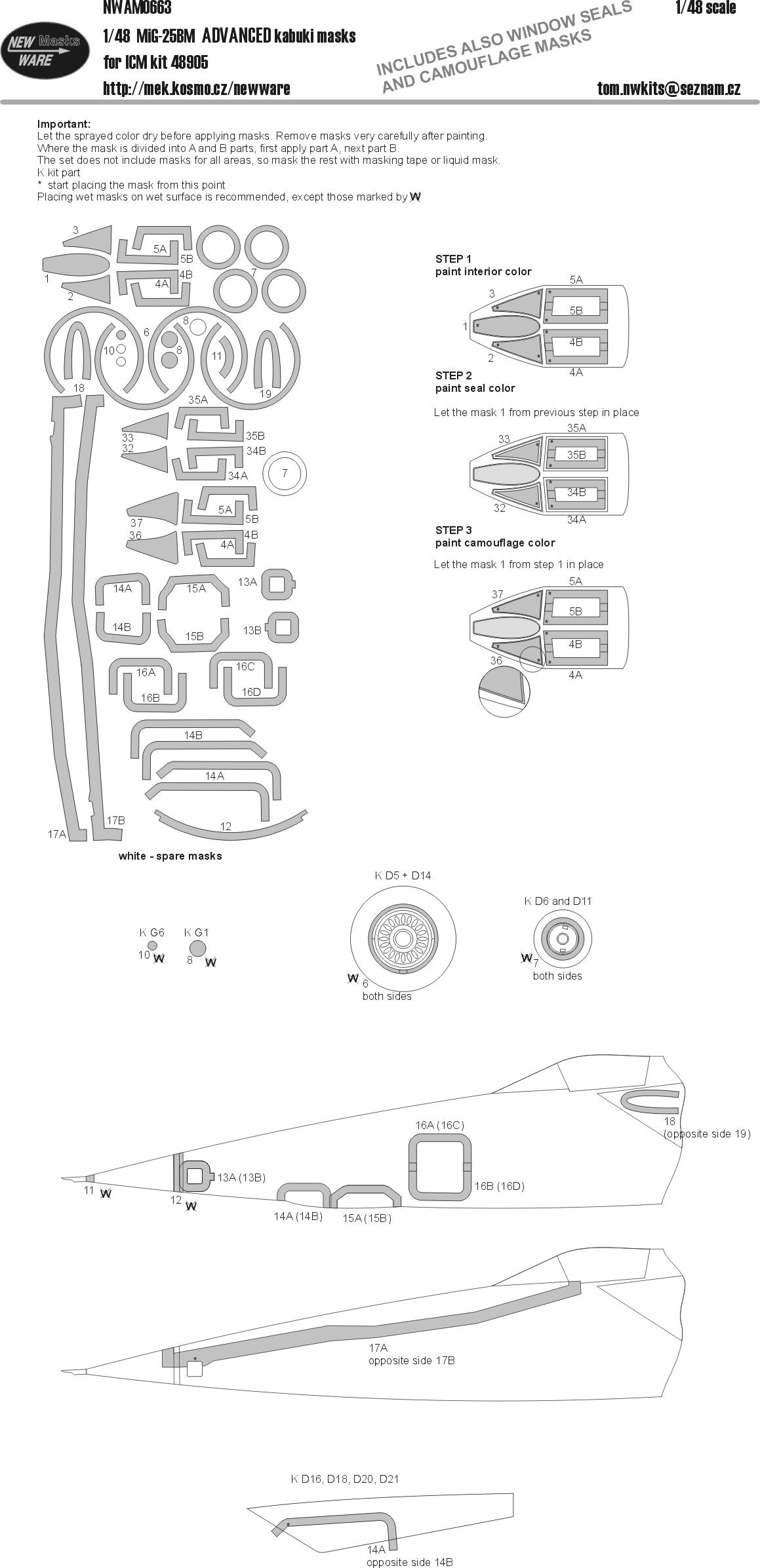 New Ware NWAM0663 1:48 MiG-25BM Advanced Kabuki Masks