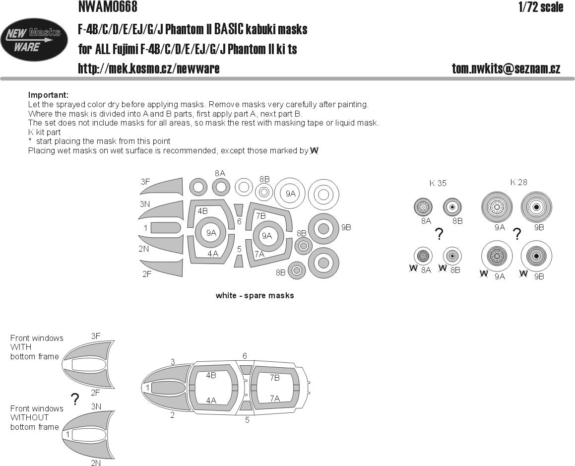 New Ware NWAM0668 1:72 McDonnell F-4 Phantom II Basic Kabuki Masks