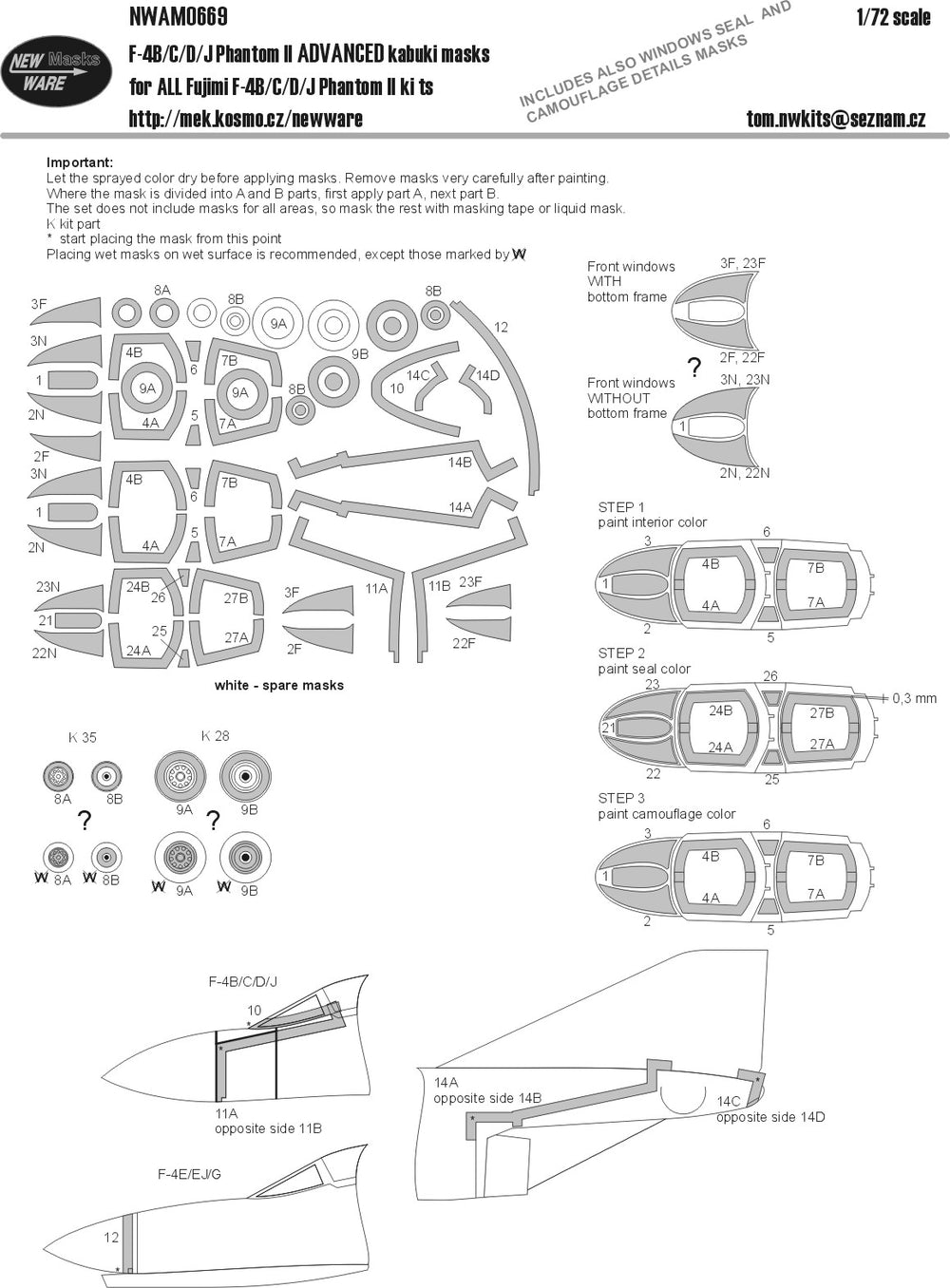 New Ware NWAM0669 1:72 McDonnell F-4 Phantom II Advanced Kabuki Masks