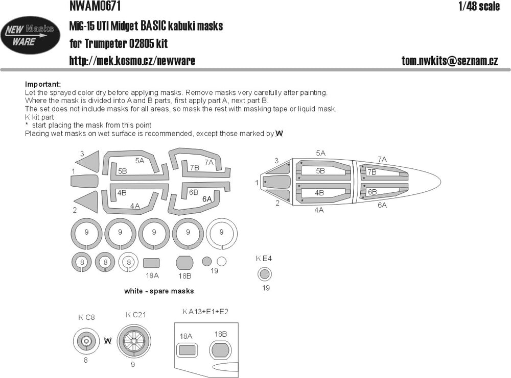 New Ware NWAM0671 1:48 MiG-15UTI Midget Basic Kabuki Masks