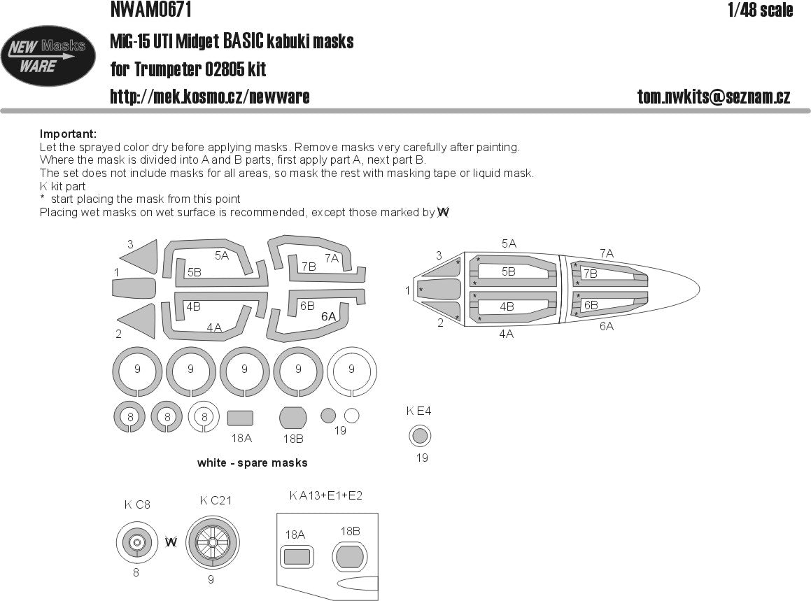 New Ware NWAM0671 1:48 MiG-15UTI Midget Basic Kabuki Masks