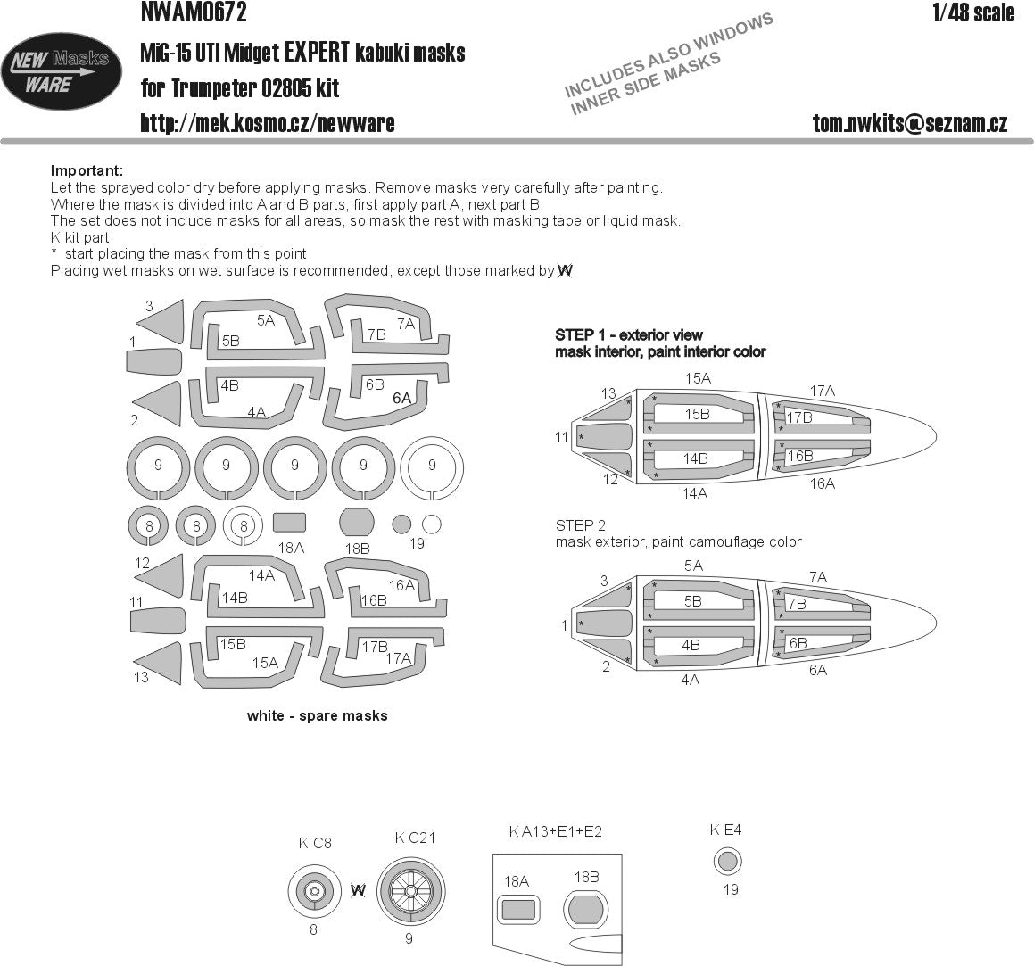 New Ware NWAM0672 1:48 MiG-15UTI Midget Expert Kabuki Masks