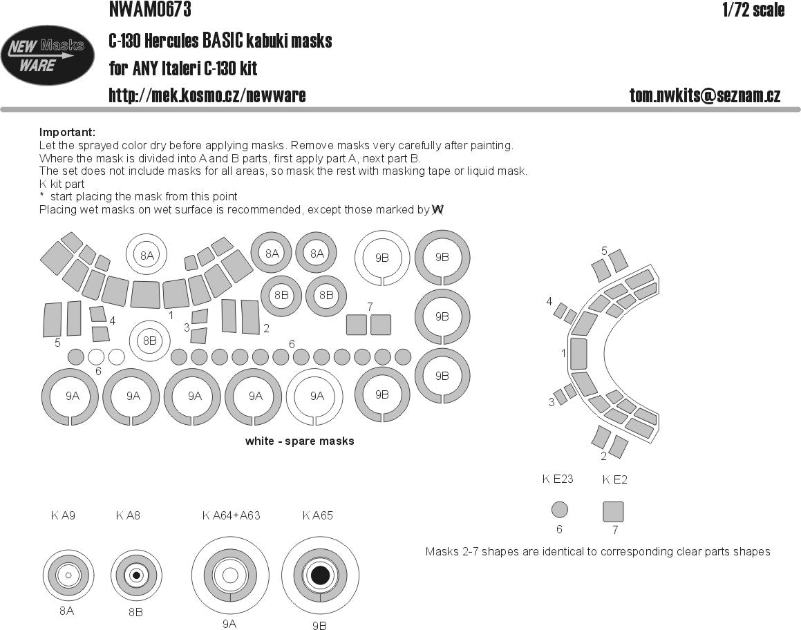 New Ware NWAM0673 1:72 Lockheed C-130 Hercules basic kabuki masks windows wheels