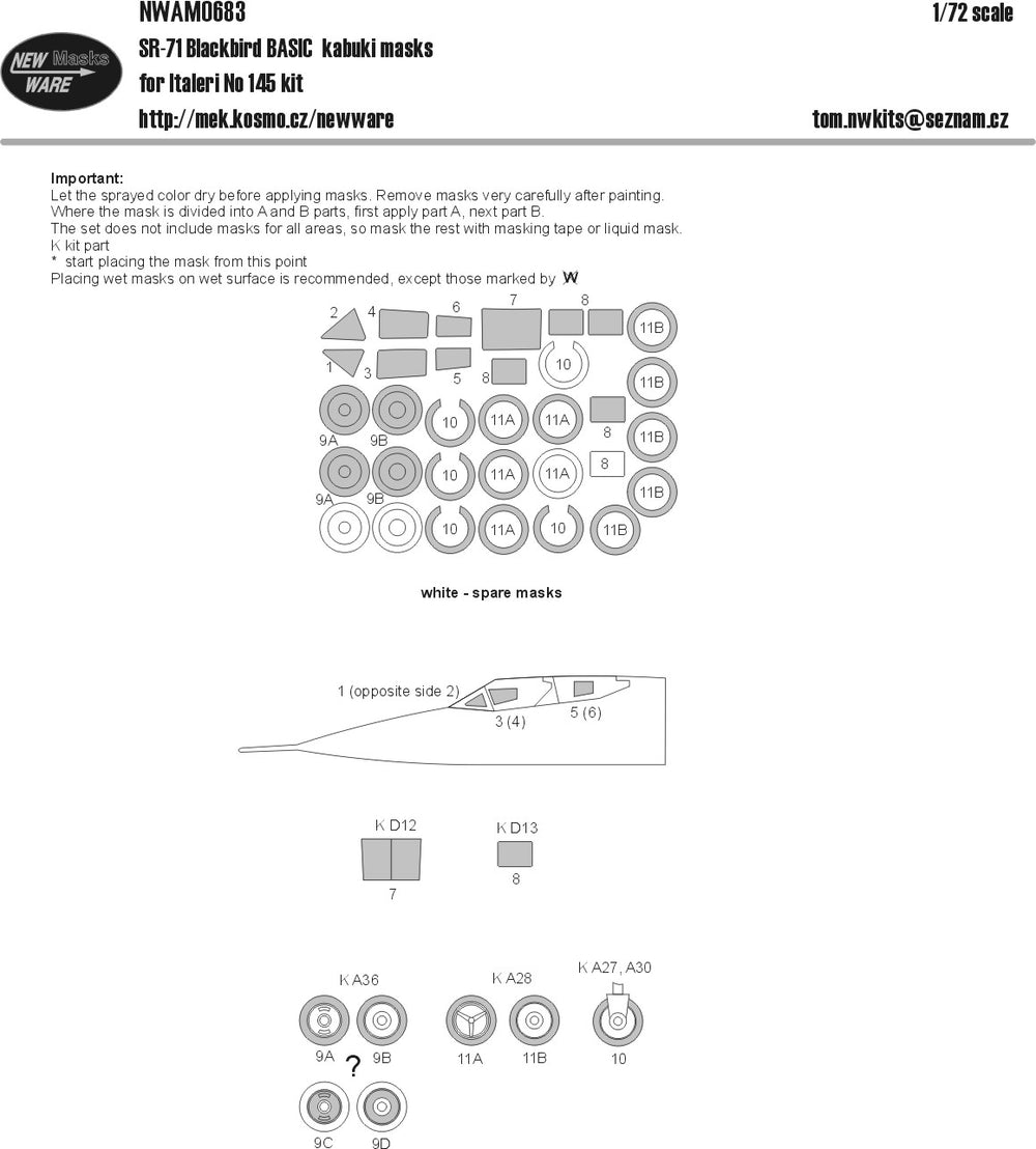 New Ware NWAM0683 1:72 SR-71 Blackbird Basic Kabuki Masks