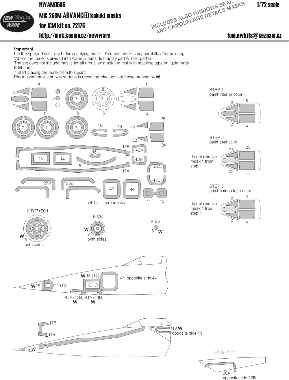 New Ware NWAM0686 1:72 MiG-25BM Advanced Kabuki Masks