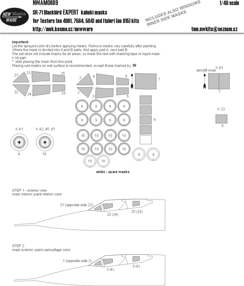 New Ware NWAM0689 1:48 Lockheed SR-71 Blackbird Paint Mask EXPERT