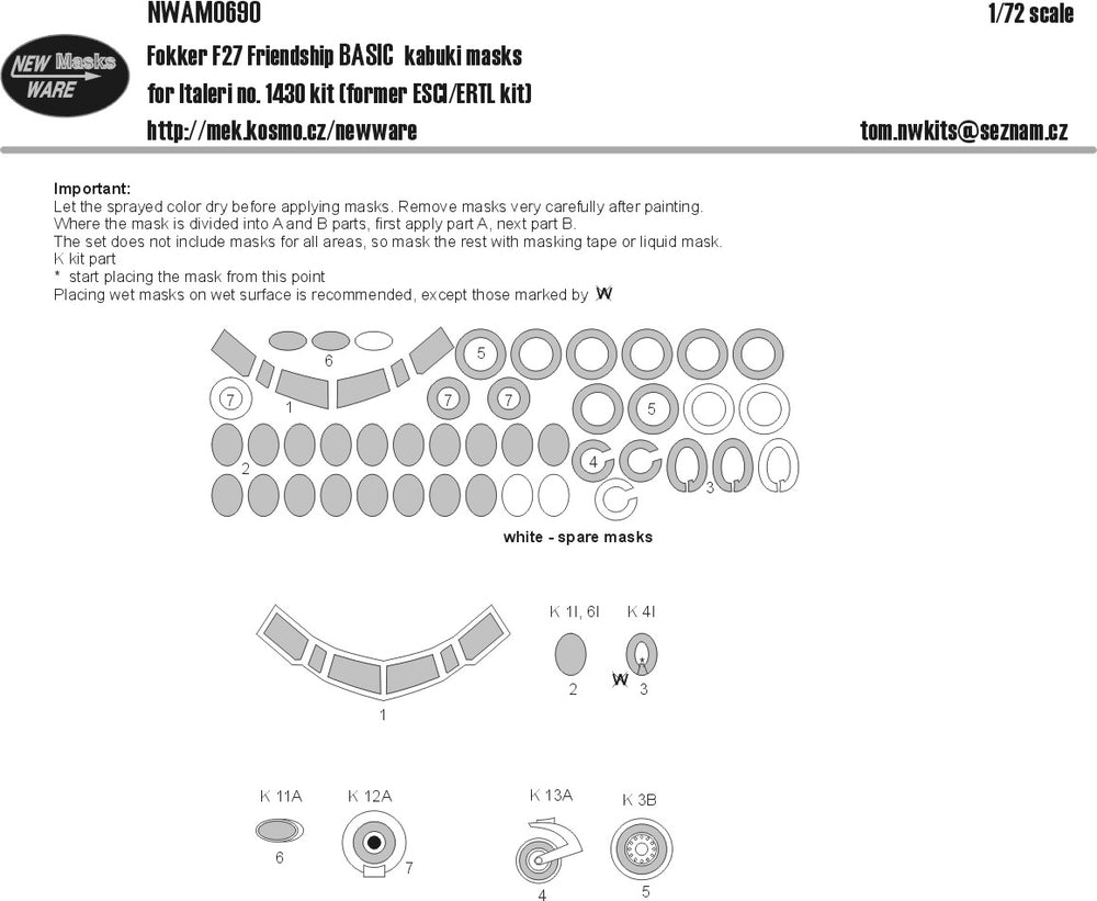 New Ware NWAM0690 1:72 Fokker F-27 Friendship Paint Mask BASIC