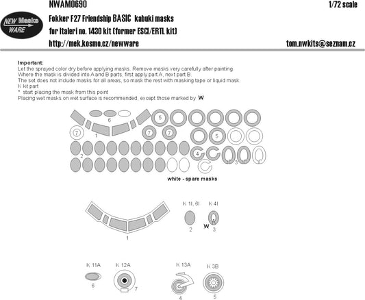 New Ware NWAM0690 1:72 Fokker F-27 Friendship Paint Mask BASIC