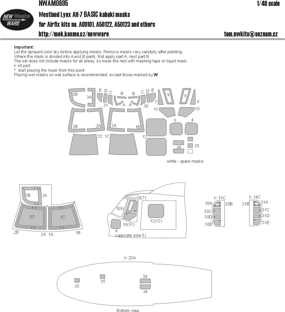 New Ware NWAM0695 1:48 Westland Lynx AH-7 Paint Mask BASIC