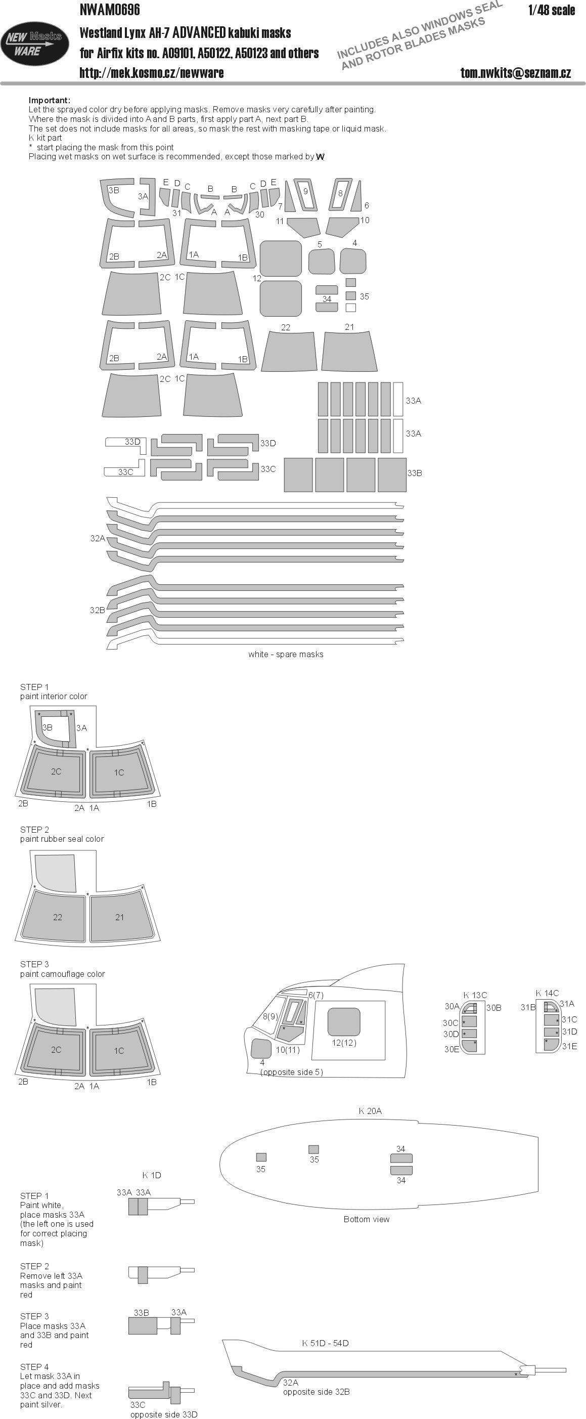 New Ware NWAM0696 1:48 Westland Lynx AH-7 Paint Mask ADVANCED